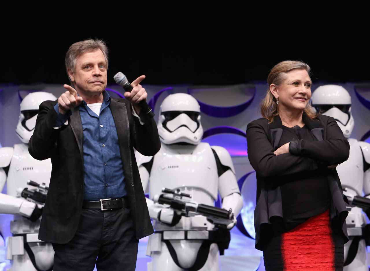ANAHEIM, CA - APRIL 16:  Actors Mark Hamill (L) and Carrie Fisher speak onstage during the Star Wars Celebration 2015 on April 16, 2015 in Anaheim, California.  (Photo by Jesse Grant/Getty Images for Disney) *** Local Caption *** Mark Hamill;Carrie Fisher