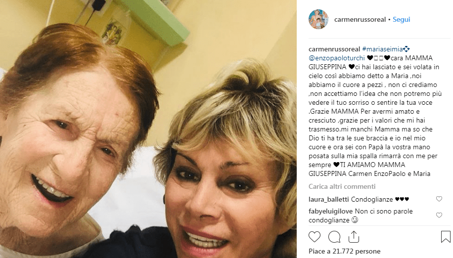 Grave lutto per Carmen Russo: "Abbiamo il cuore a pezzi" [FOTO]